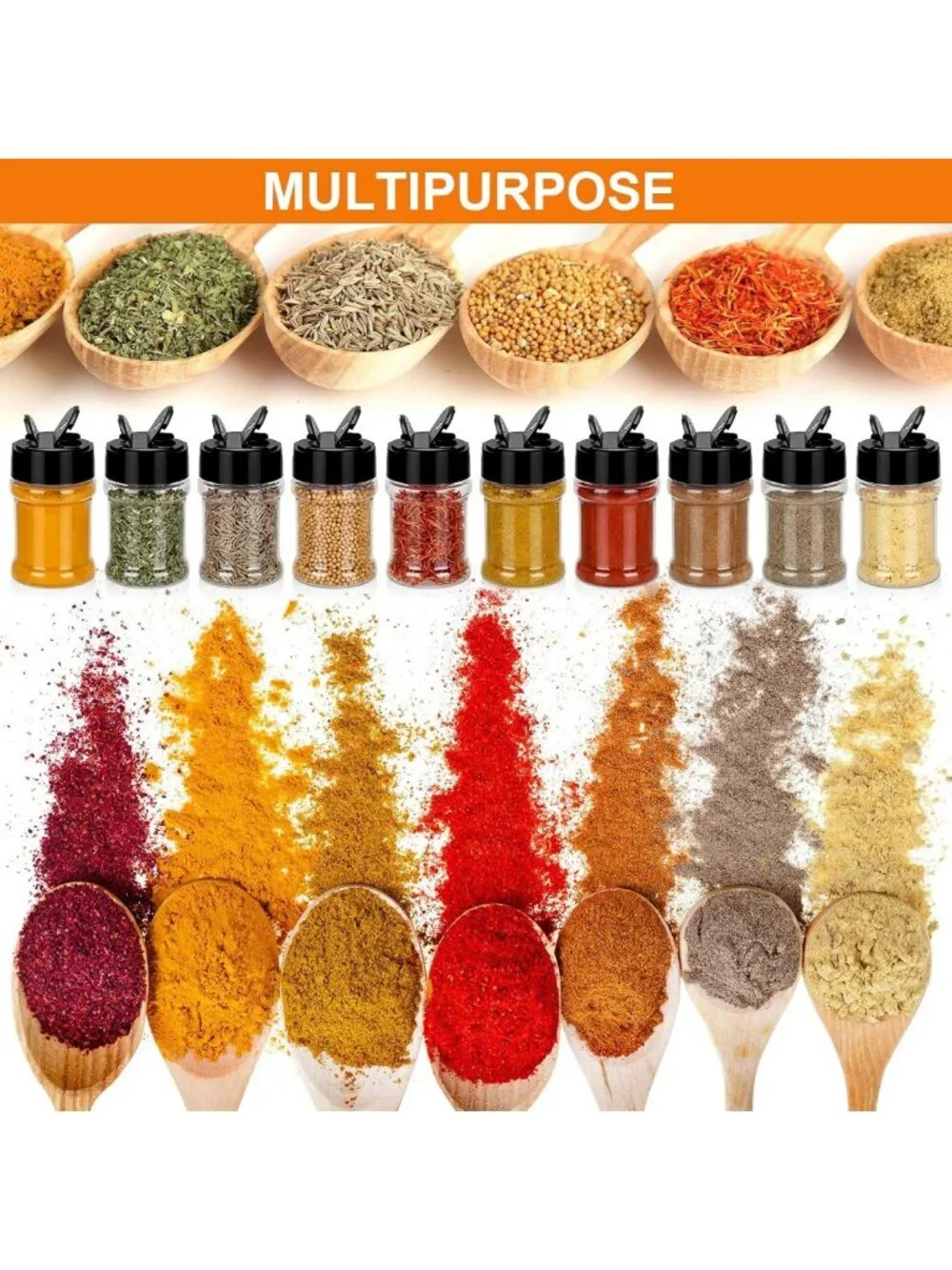 100 Clear Plastic Spice Jars 2 Oz with Flip Cap - Empty Seasoning Containers for